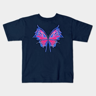 Butterfly - Hot Pinky Blue Kids T-Shirt